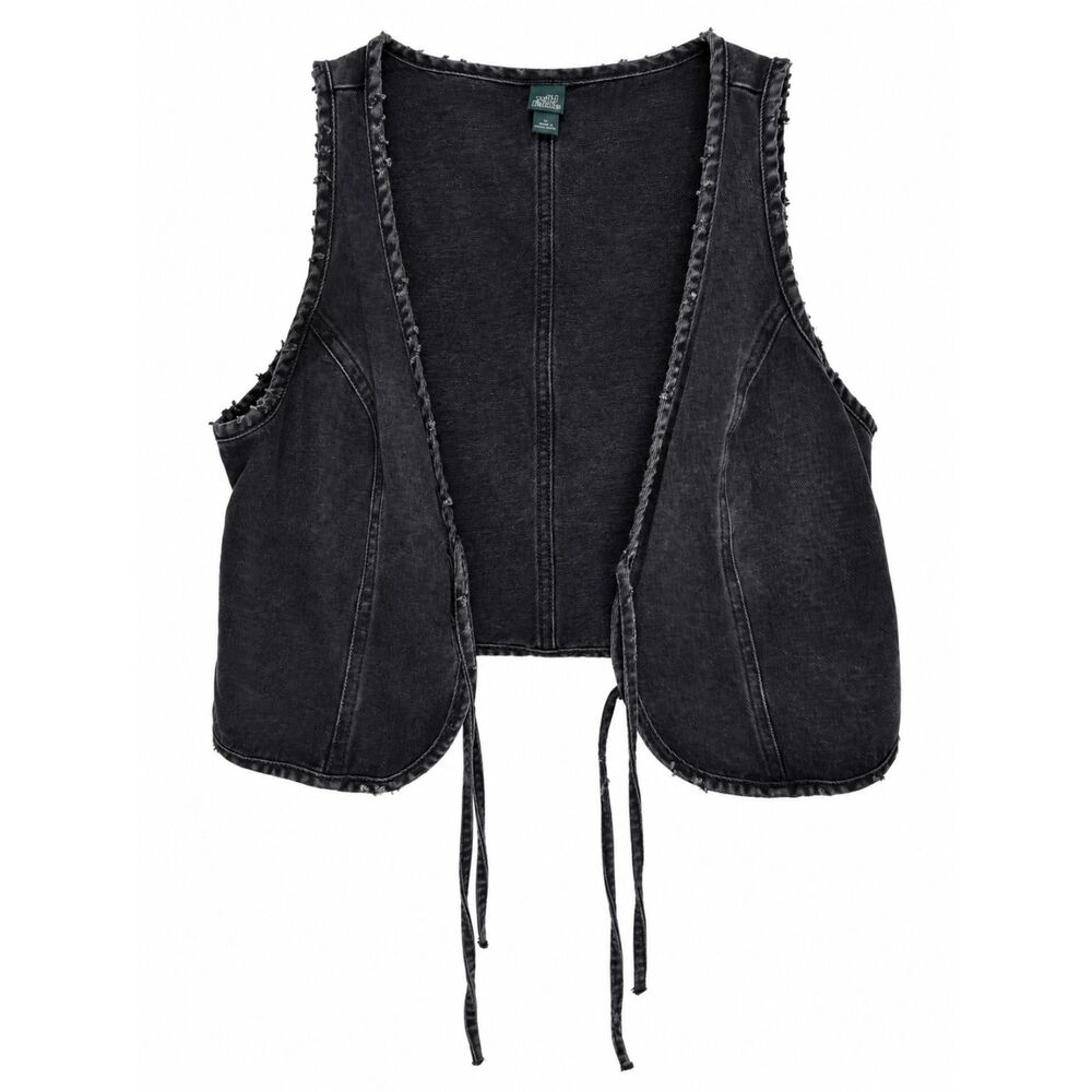 Wild Fable Black Denim Tie Front Vest Womens XL Frayed Cotton 90s Grunge